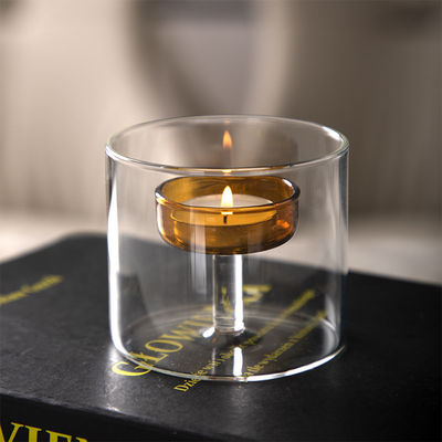 Porte-lampe à thé en verre transparent avec couvercle Élégante et romantique Bouteille en métal cylindrique