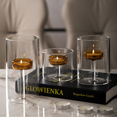Porte-lampe à thé en verre transparent avec couvercle Élégante et romantique Bouteille en métal cylindrique