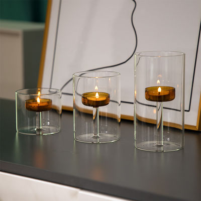 Porte-lampe à thé en verre transparent avec couvercle Élégante et romantique Bouteille en métal cylindrique