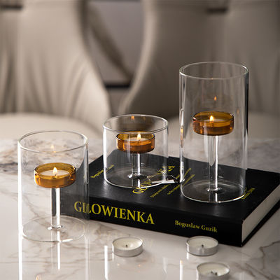 Porte-lampe à thé en verre transparent avec couvercle Élégante et romantique Bouteille en métal cylindrique