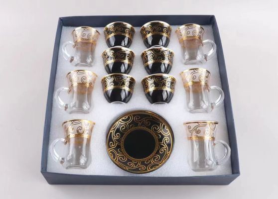 En stock Royal Black Gold Arabian Glass Liner Carefe Porcelaine Coupe Cawa 1L Set de bouilloire de thé et de café Dallah Pot Bouteilles à vide de café arabe