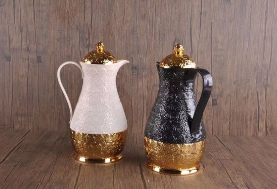 En stock Royal Black Gold Arabian Glass Liner Carefe Porcelaine Coupe Cawa 1L Set de bouilloire de thé et de café Dallah Pot Bouteilles à vide de café arabe