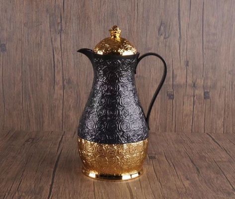 En stock Royal Black Gold Arabian Glass Liner Carefe Porcelaine Coupe Cawa 1L Set de bouilloire de thé et de café Dallah Pot Bouteilles à vide de café arabe