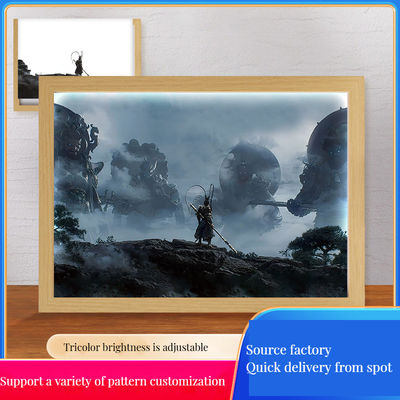 Taille personnalisée Black Myth Monkey King Night Light Voyage vers l'ouest Lampe à cadre en bois pour chambre à coucher et bureau Produit de cadres en bois