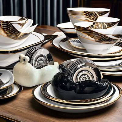 Plateau de soupe jetable en porcelaine de style anglais pour 6 personnes