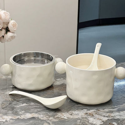 Couvercle en acier inoxydable, bocal à oreille double en céramique pour nouilles et soupes, contenant alimentaire imprimé