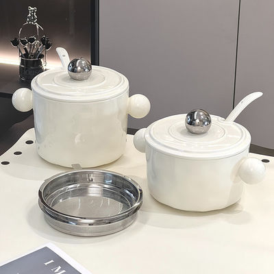 Cuve en céramique à double poignée avec couvercle en acier inoxydable et micro-ondes 1000 ml