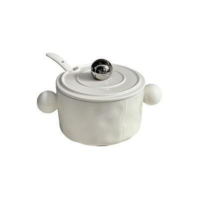 Cuve en céramique à double poignée avec couvercle en acier inoxydable et micro-ondes 1000 ml