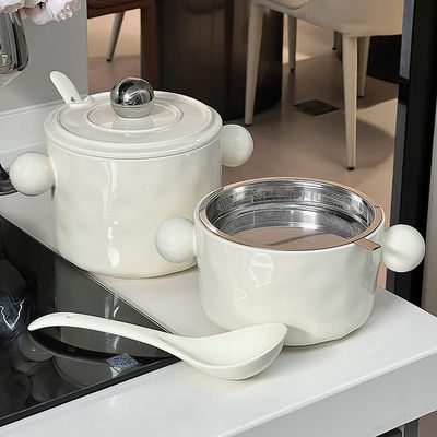 Soupe aux nouilles instantanées en céramique double oreille bol en forme de cœur avec impression élégante