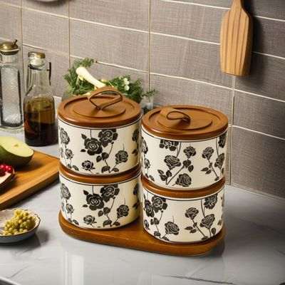 200 ml Retro Floral Pot de stockage en céramique pour la nourriture Thé scellé PC Design Plate et bol
