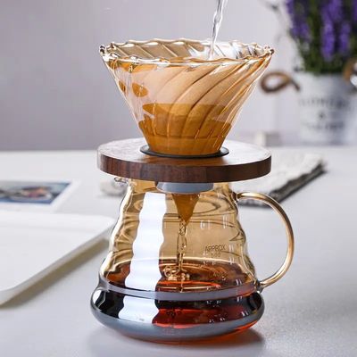 Serveur de café en verre borosilicate transparent avec infuseur de thé et gouttière à nuages d'or