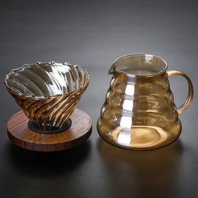 Serveur de café en verre borosilicate transparent avec infuseur de thé et gouttière à nuages d'or