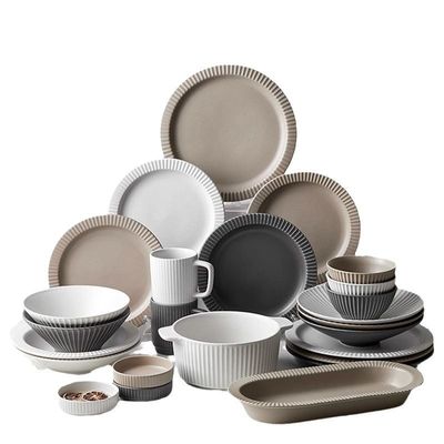 Plateaux de dîner jetables bols tasses avec design en relief dans le style nordique moderne céramique vitrée mate