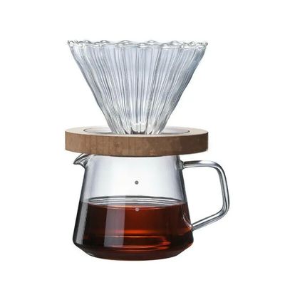 600 ml Partagez une cafetière en verre goutte à goutte avec poignée en bois résistante à la chaleur Versez sur la cafetière