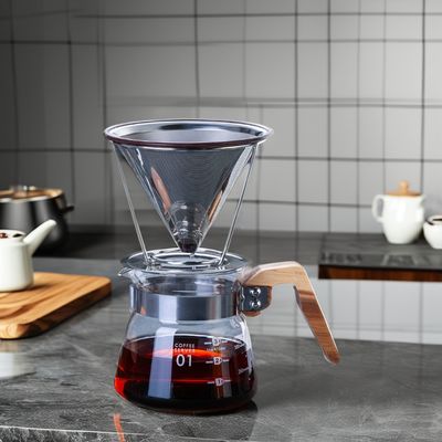 V6 verser sur des outils de café en acier inoxydable avec filtre à goutte à goutte en verre transparent