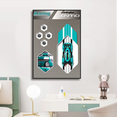 Peinture murale de voiture en blocs 3D moderne pour décorer le salon