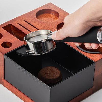 Outils de café de restaurant Multifonctionnel Boîte de frappe en bois avec support en acier inoxydable 58mm