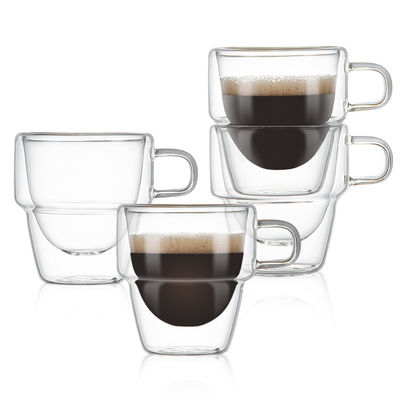 Design classique 150 ml tasses de café en verre transparent à double paroi pour les boissons chaudes et glacées