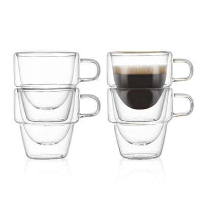 Design classique 150 ml tasses de café en verre transparent à double paroi pour les boissons chaudes et glacées