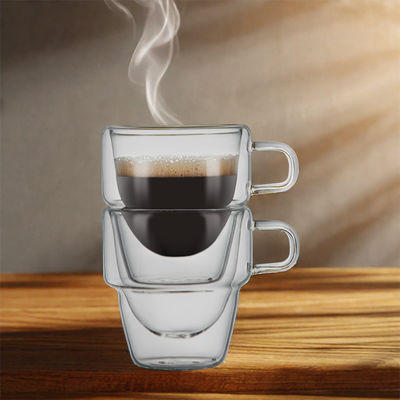 Design classique 150 ml tasses de café en verre transparent à double paroi pour les boissons chaudes et glacées