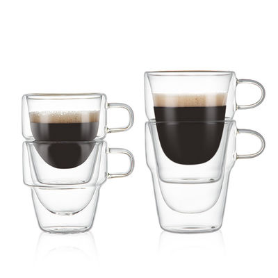 Design classique 150 ml tasses de café en verre transparent à double paroi pour les boissons chaudes et glacées