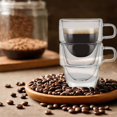 Design classique 150 ml tasses de café en verre transparent à double paroi pour les boissons chaudes et glacées