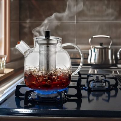 Modern Clear Glass Kettle Tea Cup Set avec une capacité de 1500 ml et un infuseur en acier inoxydable