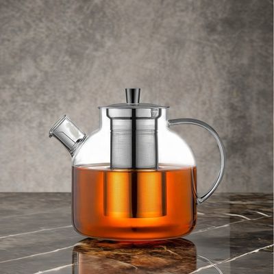 Modern Clear Glass Kettle Tea Cup Set avec une capacité de 1500 ml et un infuseur en acier inoxydable