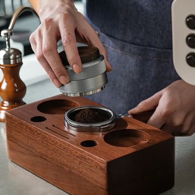 Couvert de bois de noyer tamper aux grains de café pour cuisine écologique en acier inoxydable 304