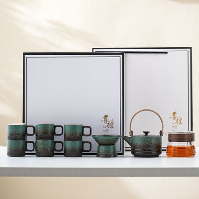 Set de tasse de café en porcelaine en céramique avec poignée en bois et glaçage en dégradé Logo personnalisé