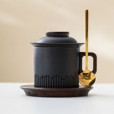 Coupe en céramique à poignée en bois à glaçure en dégradé pour le style traditionnel japonais Café Thé Espresso Boîte cadeau lait