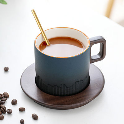 Coupe en céramique à poignée en bois à glaçure en dégradé pour le style traditionnel japonais Café Thé Espresso Boîte cadeau lait