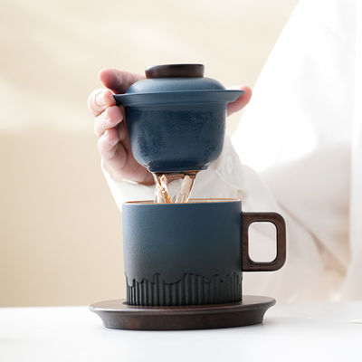 Coupe en céramique à poignée en bois à glaçure en dégradé pour le style traditionnel japonais Café Thé Espresso Boîte cadeau lait