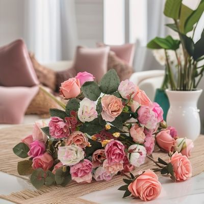 Blanc 21 roses diamantées Fleurs artificielles pour les mariages Saint-Valentin Noël