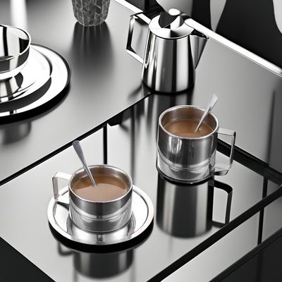 Set de tasse de café en céramique en acier inoxydable 304 avec plateau de cuillère réutilisable durable et tasse à lait