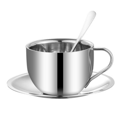 Set de tasse de café en céramique en acier inoxydable 304 avec plateau de cuillère réutilisable durable et tasse à lait