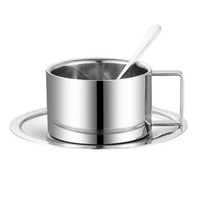 Équipement de café Elegant 304 en acier inoxydable et en céramique Set tasse avec plateau cuillère