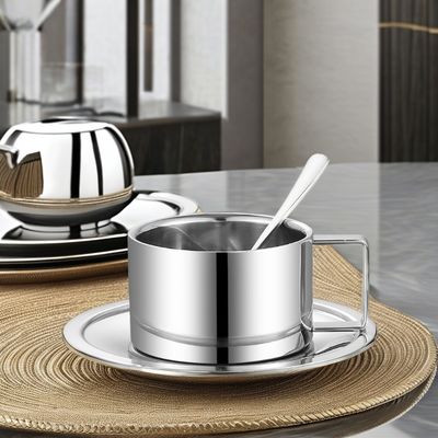 Ensemble de tasses et de plateaux en acier inoxydable et en céramique réutilisables Parfait pour un hôtel ou un bureau