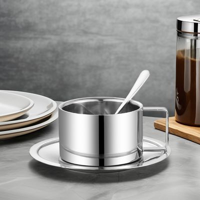 Ensemble de tasses et de plateaux en acier inoxydable et en céramique réutilisables Parfait pour un hôtel ou un bureau