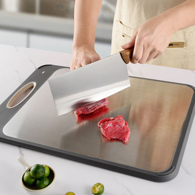 Planche de coupe de cuisine en acier inoxydable 304 avec conception anti-mousse et caractéristique antidérapante