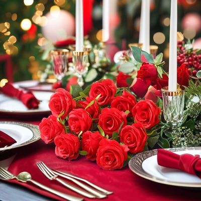 9 têtes de rose poussiéreuse fleurs artificielles en soie pour le mariage et la décoration de la fête des mères
