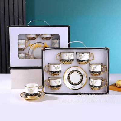 Table à manger en céramique de 6 pièces pour le café, le thé et le cappuccino dans une boîte-cadeau en bambou de luxe