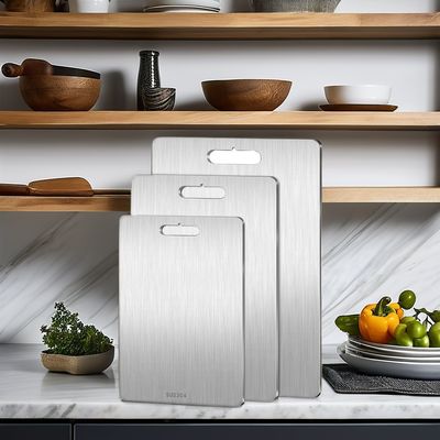 Planche à découper à double face en acier inoxydable et bloc de coupe en bambou pour ustensiles de cuisine durables