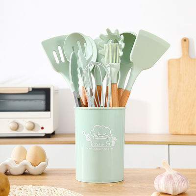 Ensemble d'outils de cuisine en silicone rose et vert pour vos produits de base