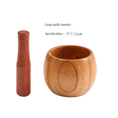 Presses à l'ail Mortier de bambou et pierceau Matériau de bois pour le broyage des herbes Épices de cuisine