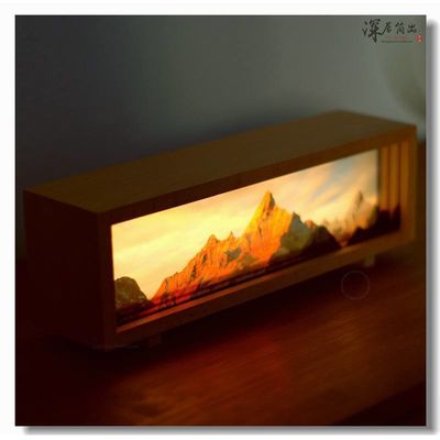 Lumière de nuit moderne rechargeable Neige de montagne dorée Paysage toile cadeau de bureau parfait