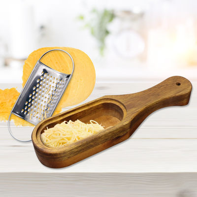 Multifonction de coupe trancheur Grater en acier inoxydable avec collecteur de bois d'acacia amovible