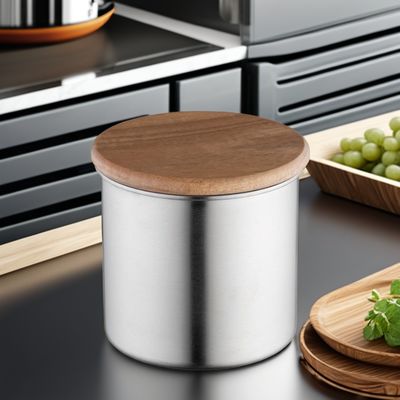 Bouteille de café à couvercle en bois personnalisable en acier inoxydable vide scellé pour le stockage de la cuisine 8 * 7,5 cm
