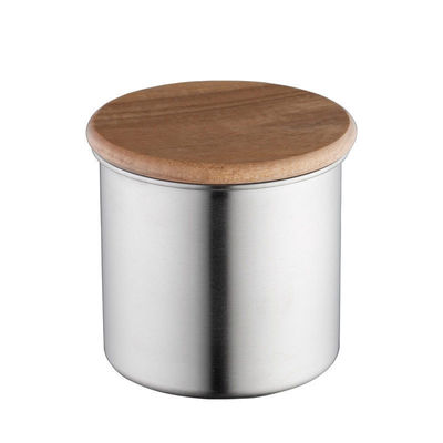 Bouteille de stockage de nourriture séchée de 11 cm en acier inoxydable Canister de café sous vide avec couvercle en bois pour la cuisine
