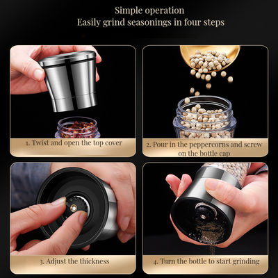 Moulin à sel et poivre en bambou noir avec réglage de grosseur rechargeable en acier inoxydable